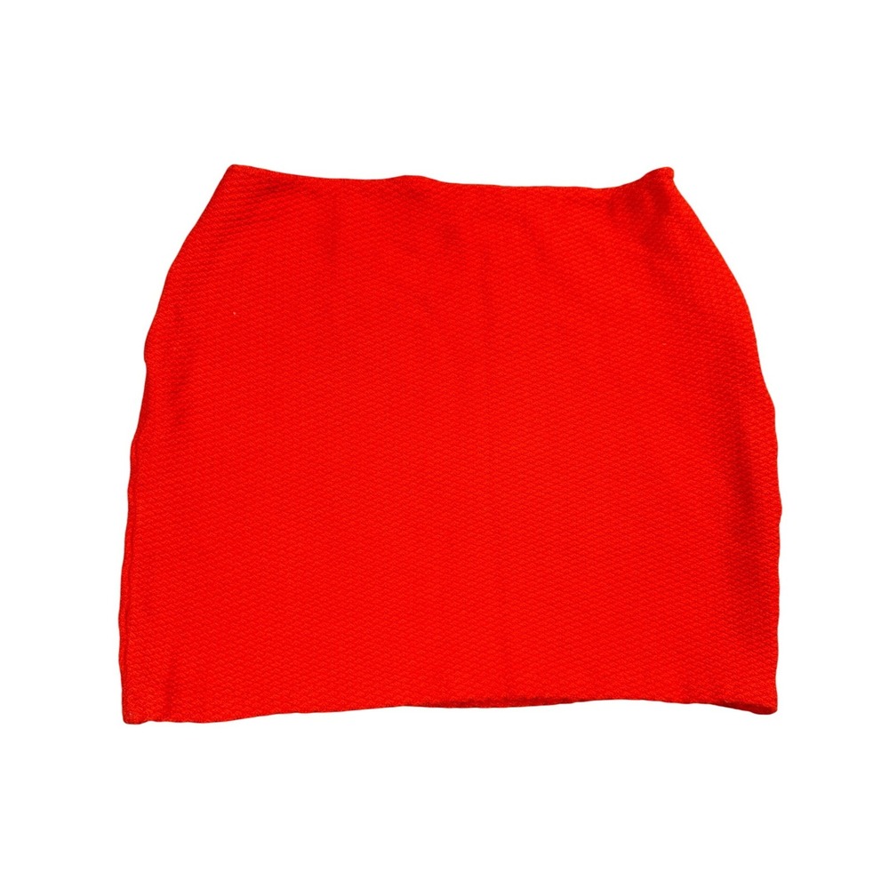 St. John Mini Pencil Skirt Women Size 4 Orange Red Textured Knit Side Zip Luxury